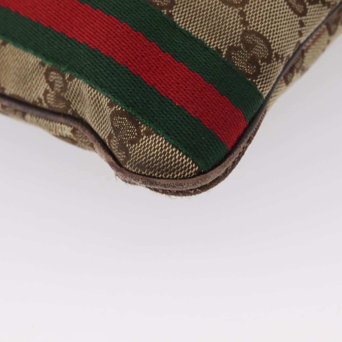 GUCCI GG Canvas Web Sherry Line Shoulder Bag Beige Gold Red 144388 Auth gh1840