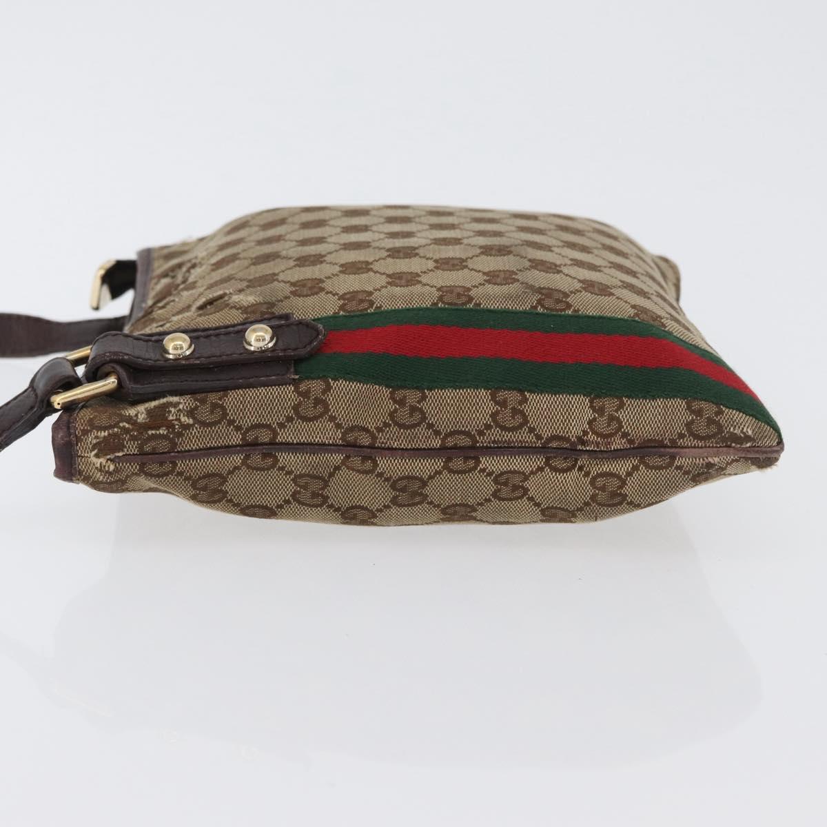 GUCCI GG Canvas Web Sherry Line Shoulder Bag Beige Gold Red 144388 Auth gh1840