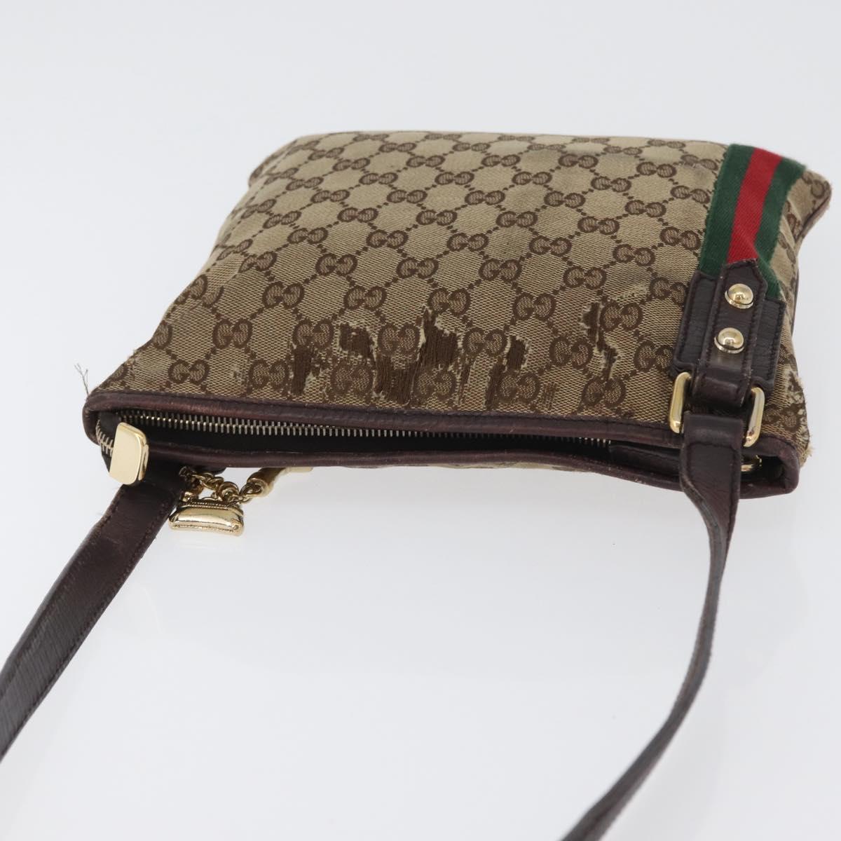 GUCCI GG Canvas Web Sherry Line Shoulder Bag Beige Gold Red 144388 Auth gh1840