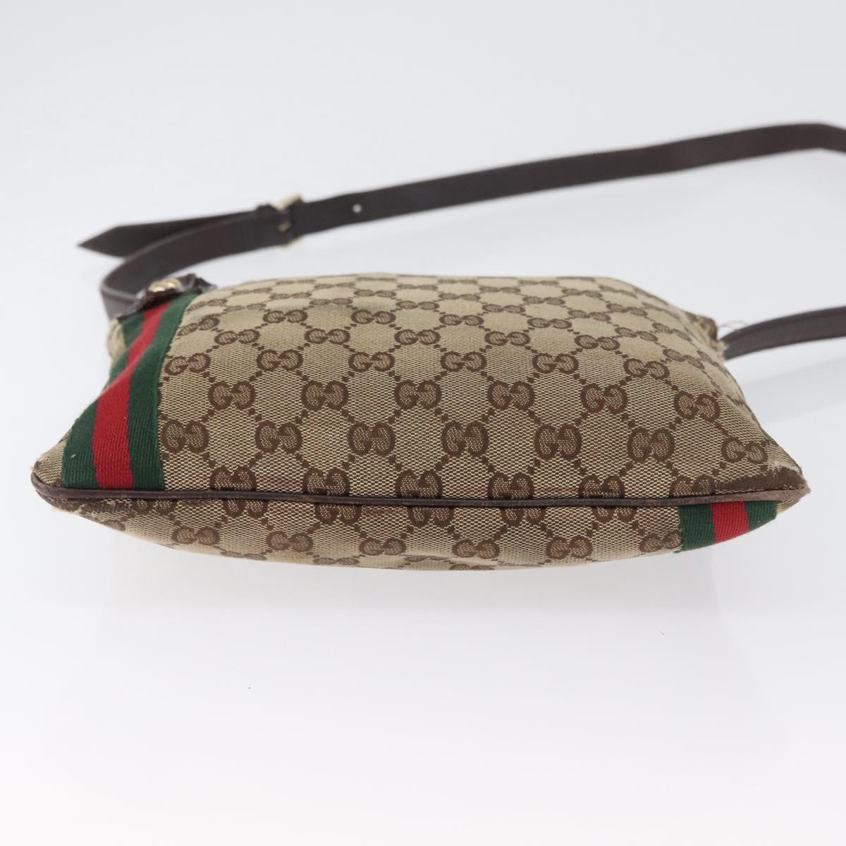 GUCCI GG Canvas Web Sherry Line Shoulder Bag Beige Gold Red 144388 Auth gh1840