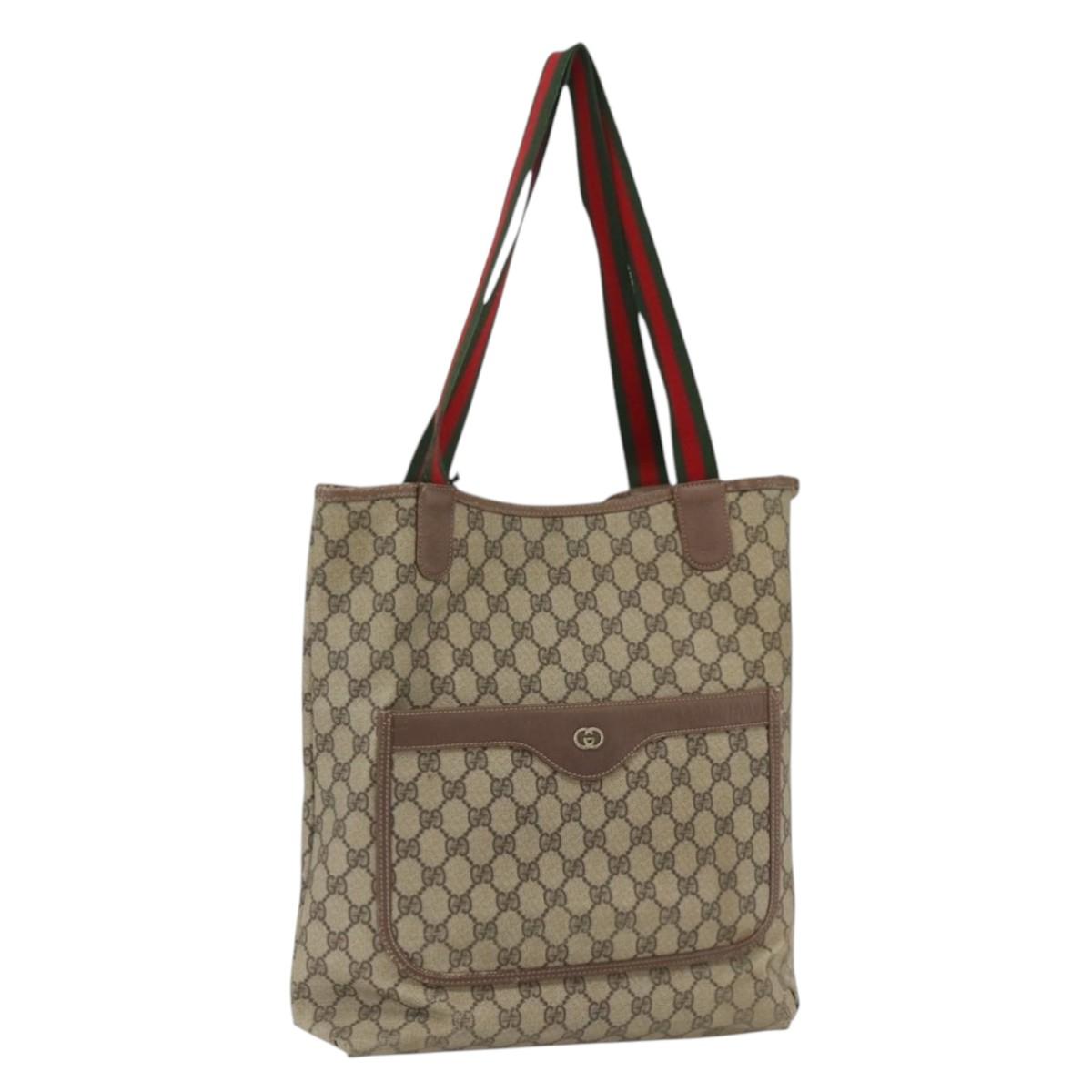 GUCCI GG Supreme Web Sherry Line Bag PVC Beige Gold 002 123 6487 Auth gh1842