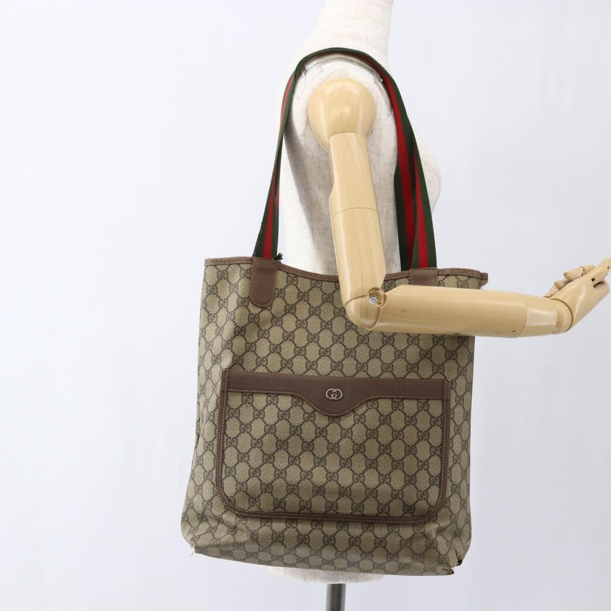 GUCCI GG Supreme Web Sherry Line Bag PVC Beige Gold 002 123 6487 Auth gh1842