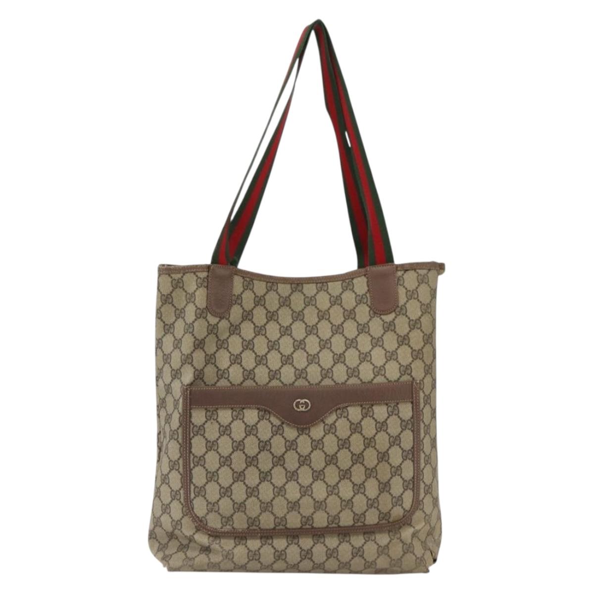 GUCCI GG Supreme Web Sherry Line Bag PVC Beige Gold 002 123 6487 Auth gh1842