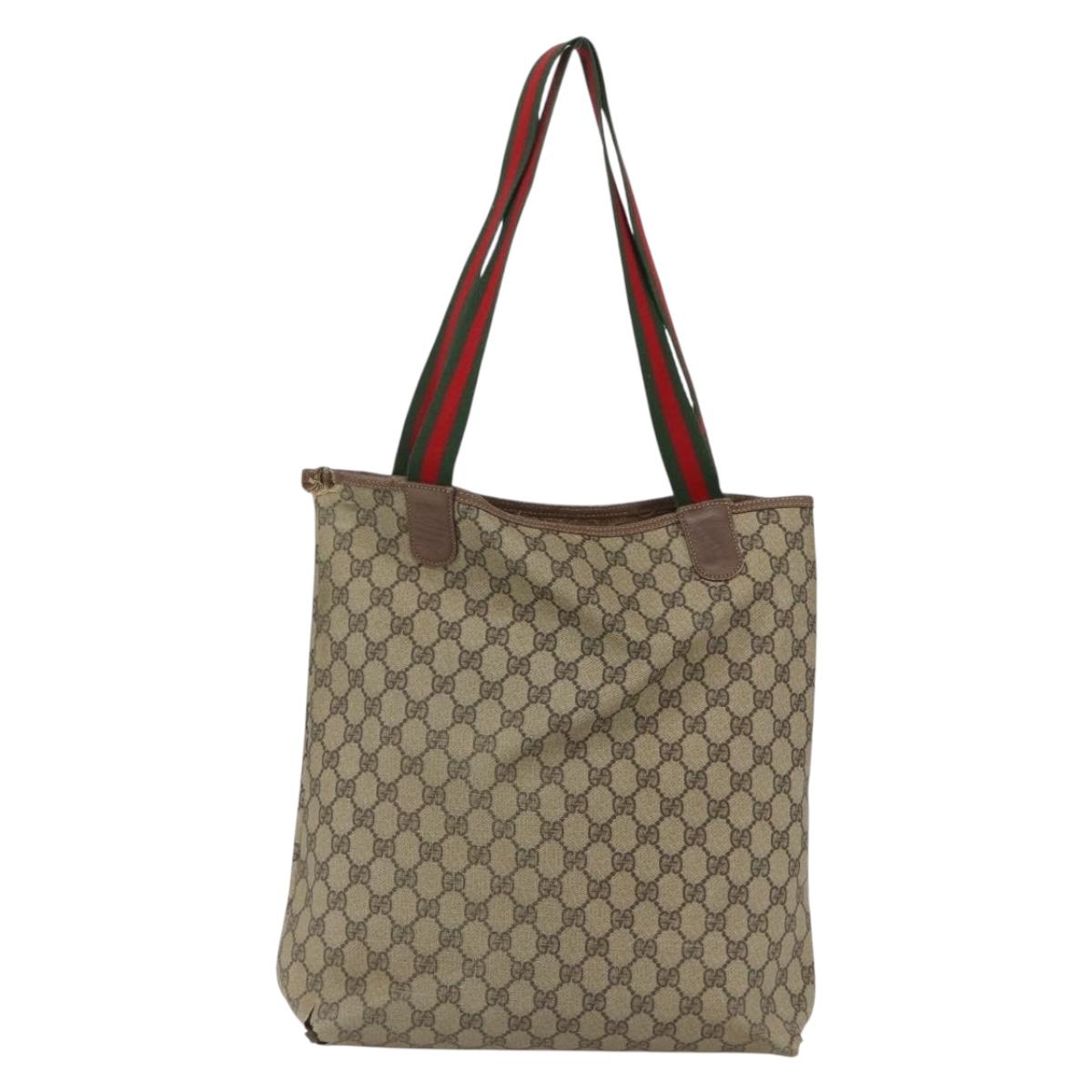 GUCCI GG Supreme Web Sherry Line Bag PVC Beige Gold 002 123 6487 Auth gh1842