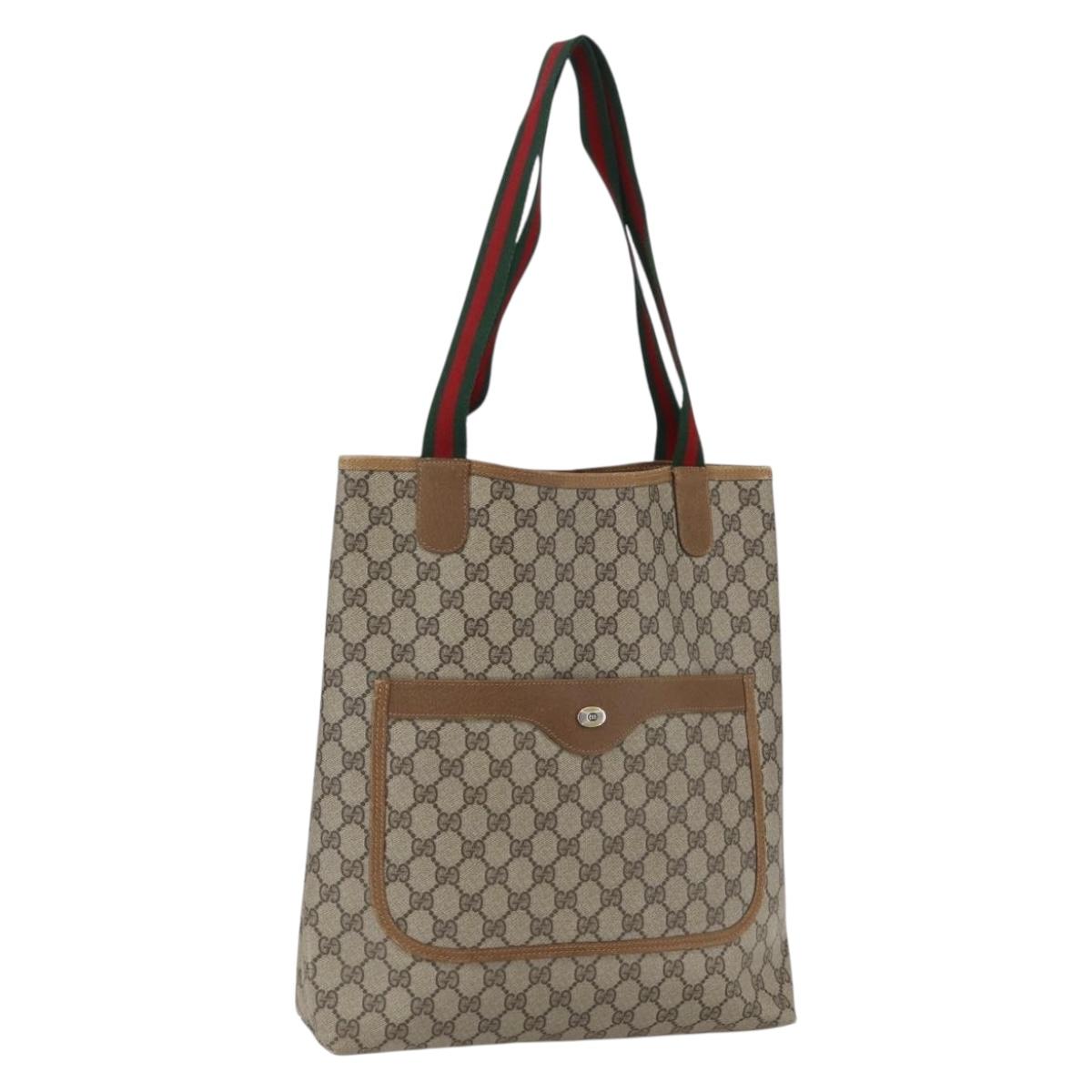 GUCCI GG Supreme Web Sherry Line Tote Bag PVC Beige Gold 40 02 003 Auth gh1843