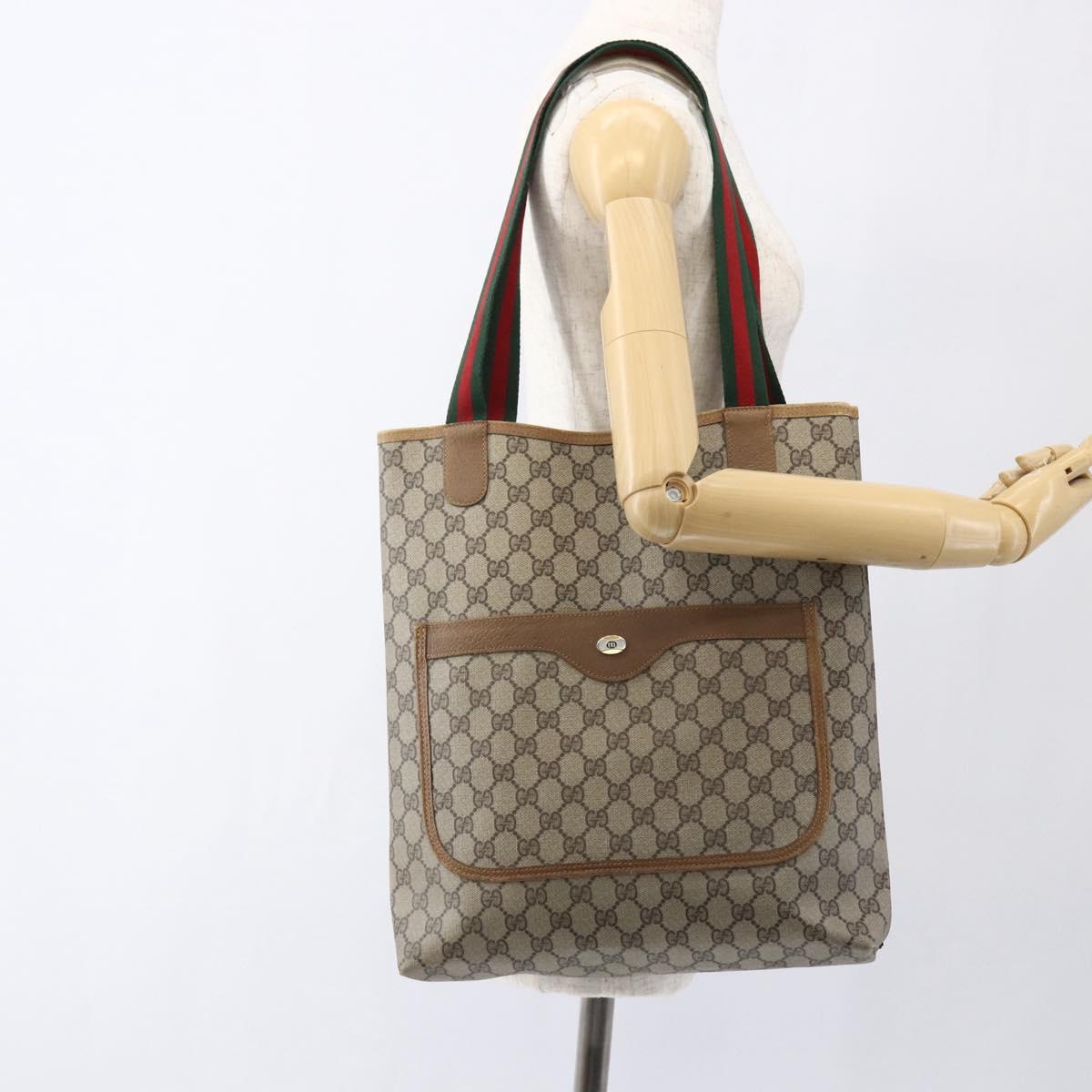 GUCCI GG Supreme Web Sherry Line Tote Bag PVC Beige Gold 40 02 003 Auth gh1843