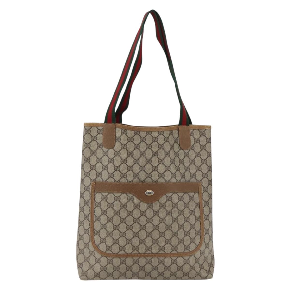 GUCCI GG Supreme Web Sherry Line Tote Bag PVC Beige Gold 40 02 003 Auth gh1843