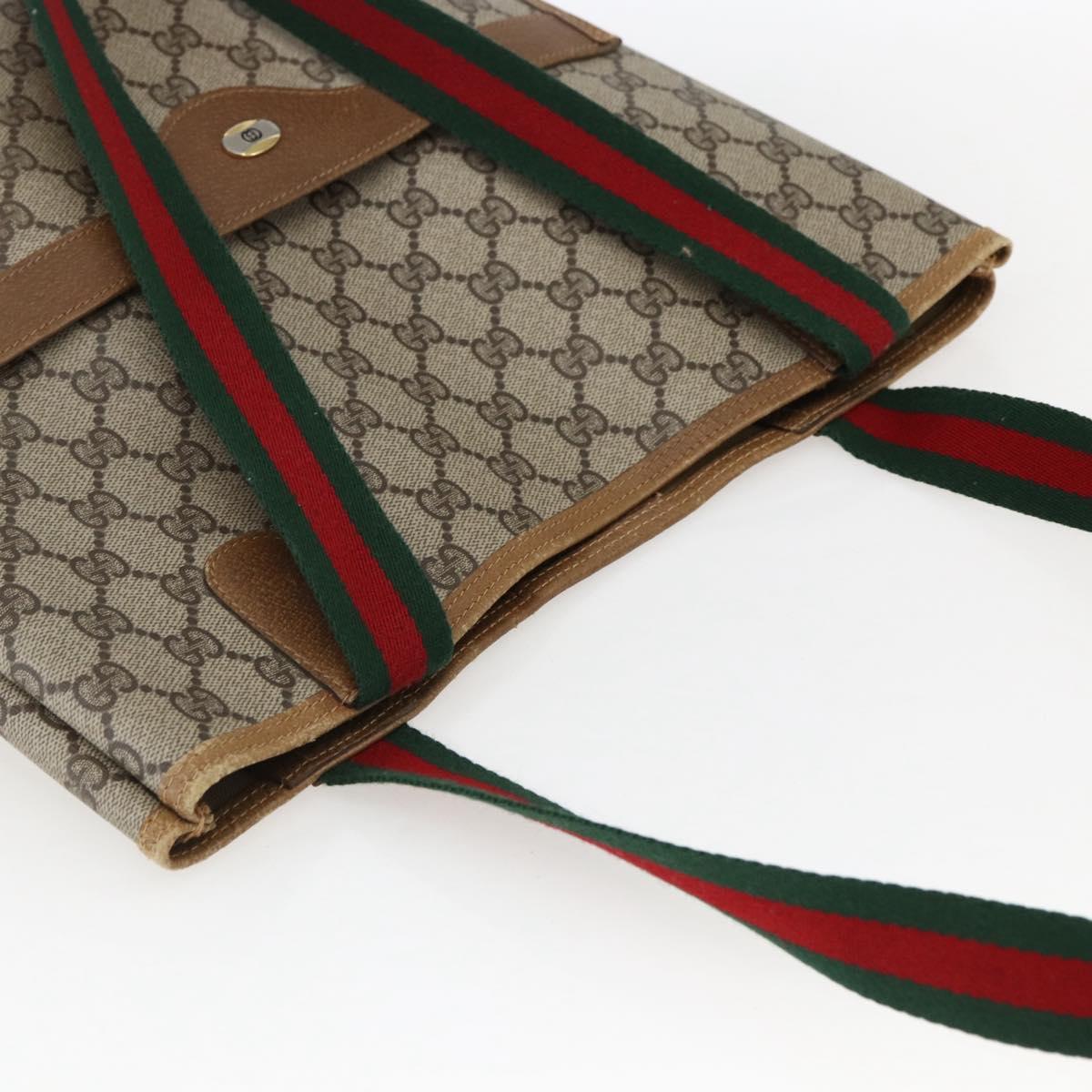 GUCCI GG Supreme Web Sherry Line Tote Bag PVC Beige Gold 40 02 003 Auth gh1843