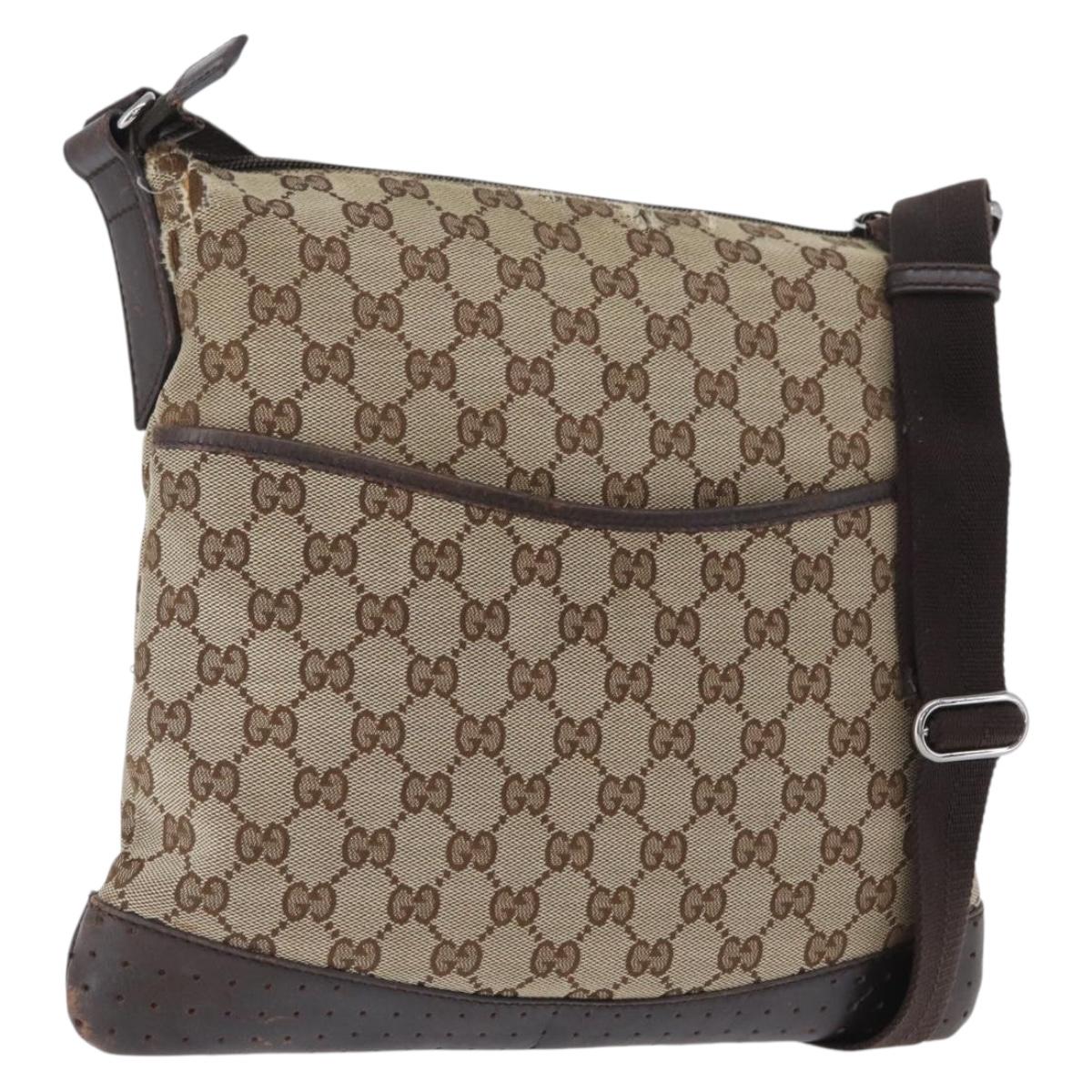 GUCCI GG Canvas Shoulder Bag Beige Silver 145857 Auth gh1844