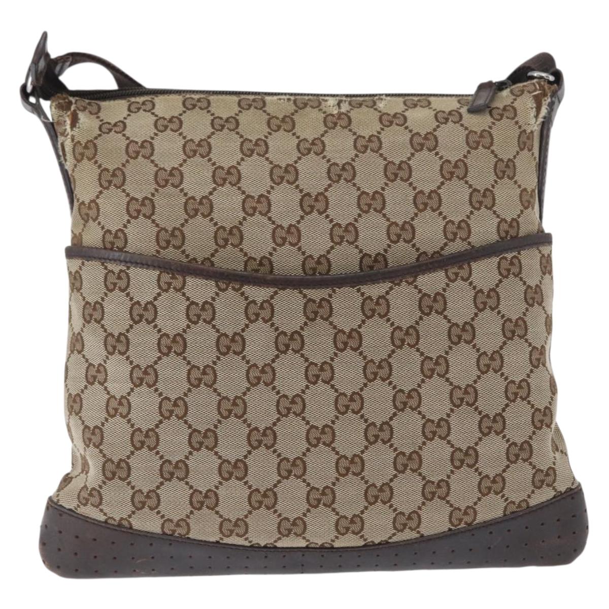 GUCCI GG Canvas Shoulder Bag Beige Silver 145857 Auth gh1844