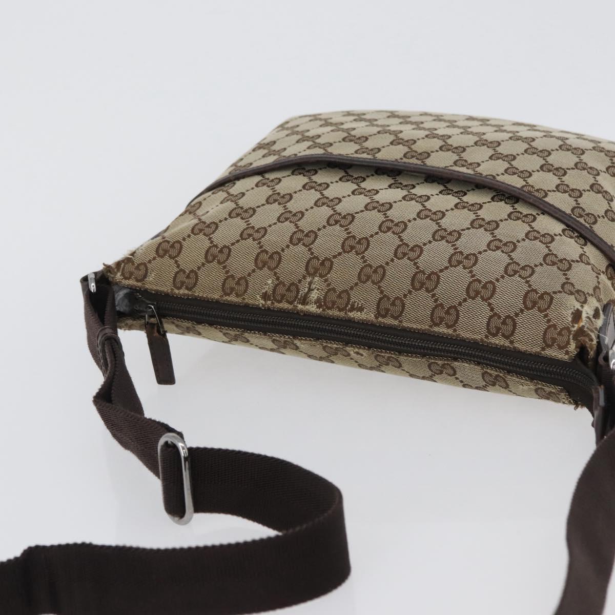 GUCCI GG Canvas Shoulder Bag Beige Silver 145857 Auth gh1844