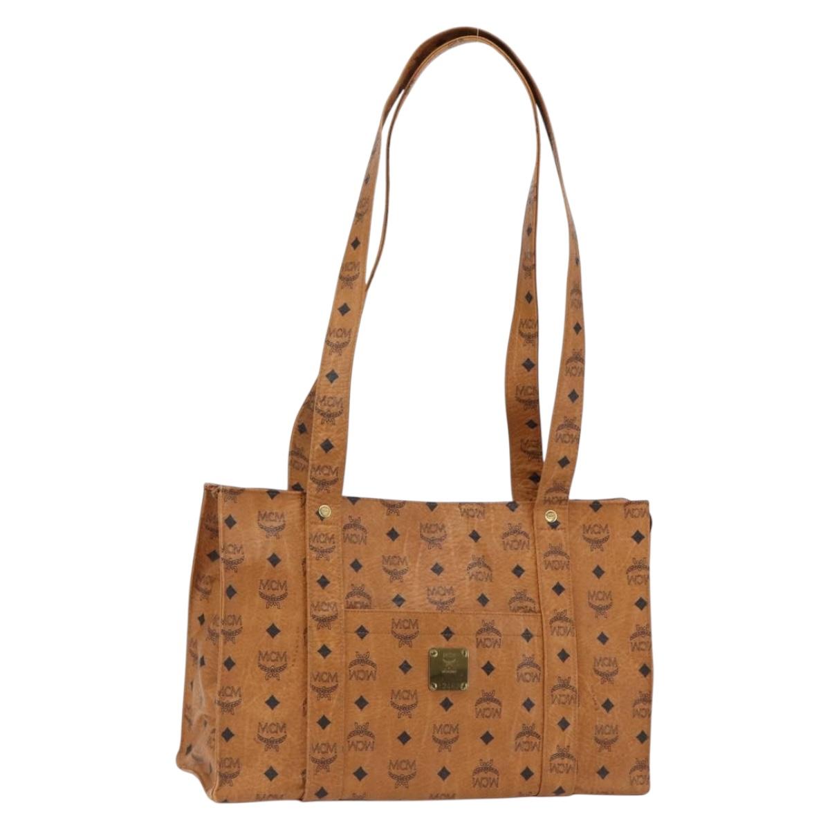 MCM Logogram Vicetos Tote Bag PVC Brown Gold Auth gh1847