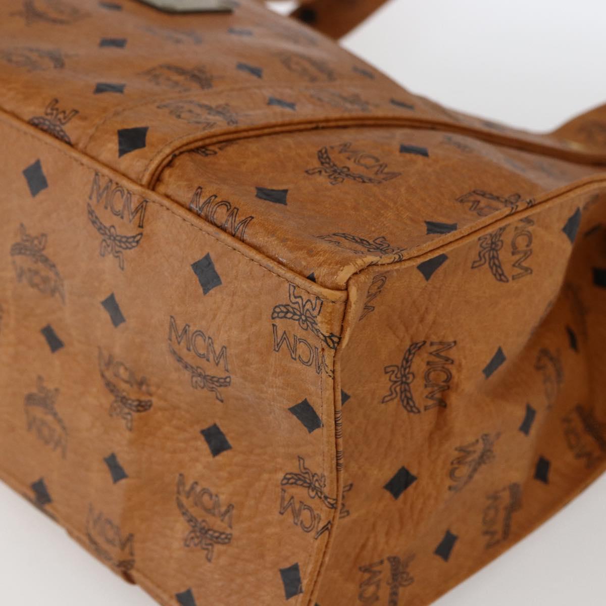 MCM Logogram Vicetos Tote Bag PVC Brown Gold Auth gh1847