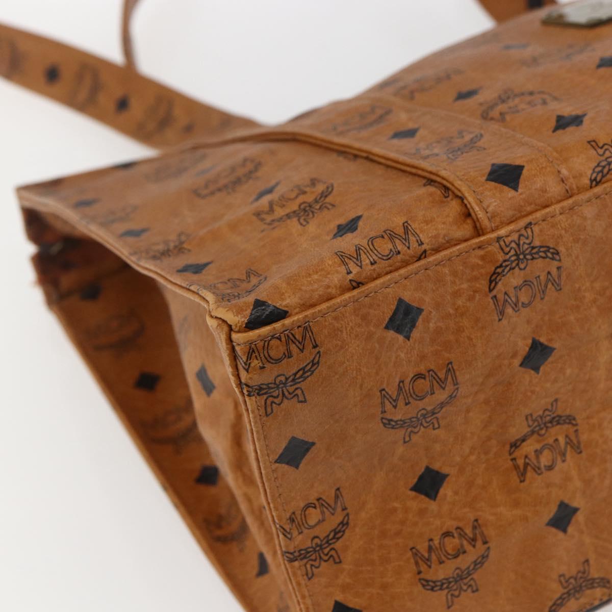 MCM Logogram Vicetos Tote Bag PVC Brown Gold Auth gh1847