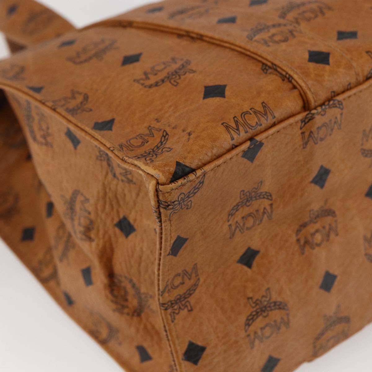MCM Logogram Vicetos Tote Bag PVC Brown Gold Auth gh1847