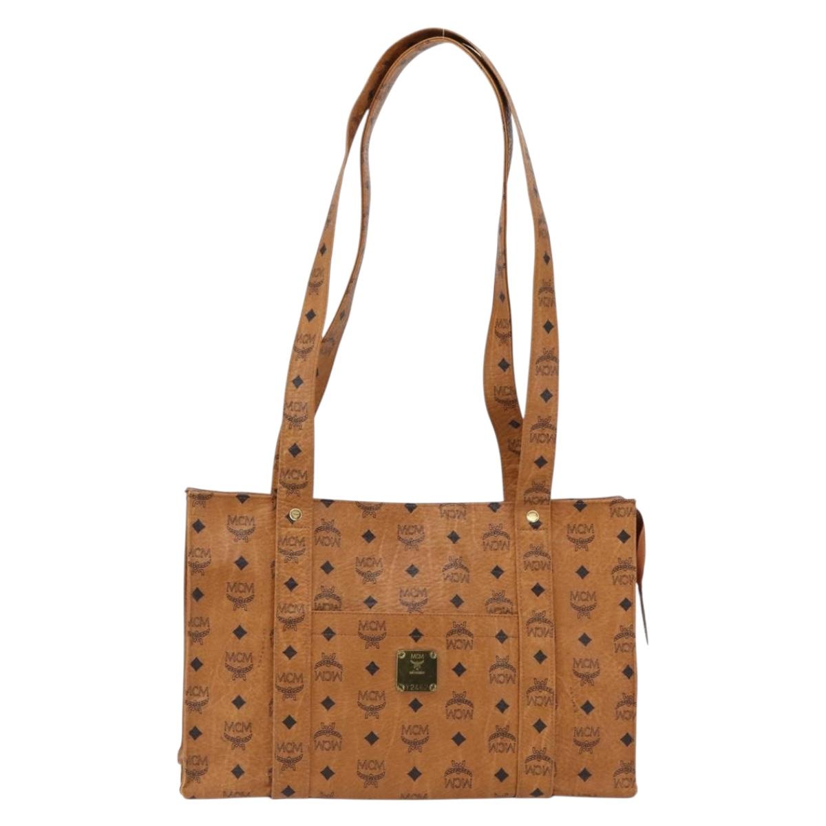 MCM Logogram Vicetos Tote Bag PVC Brown Gold Auth gh1847