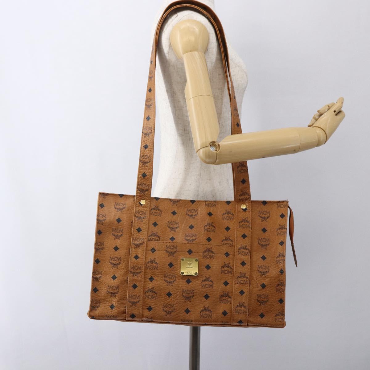 MCM Logogram Vicetos Tote Bag PVC Brown Gold Auth gh1847