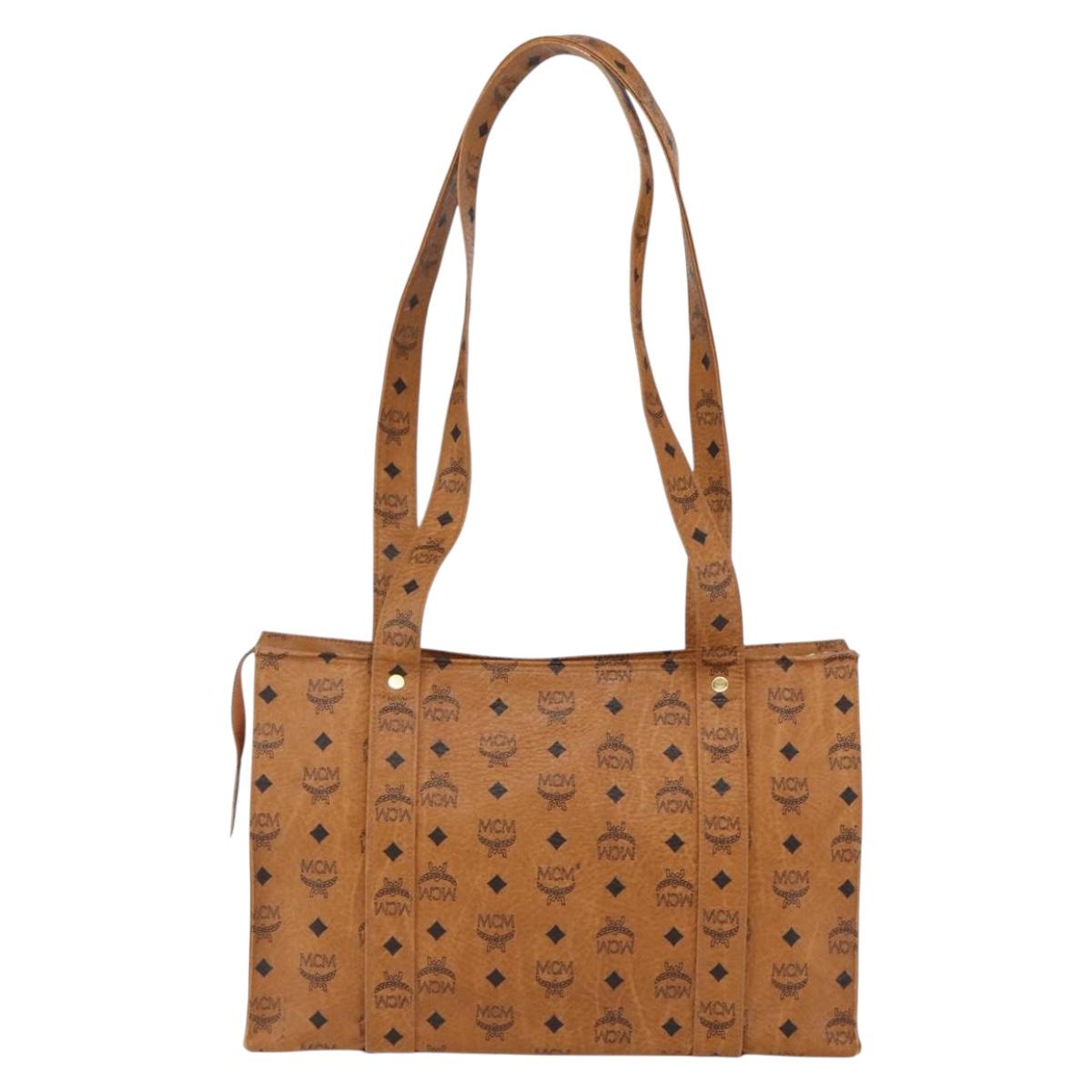 MCM Logogram Vicetos Tote Bag PVC Brown Gold Auth gh1847