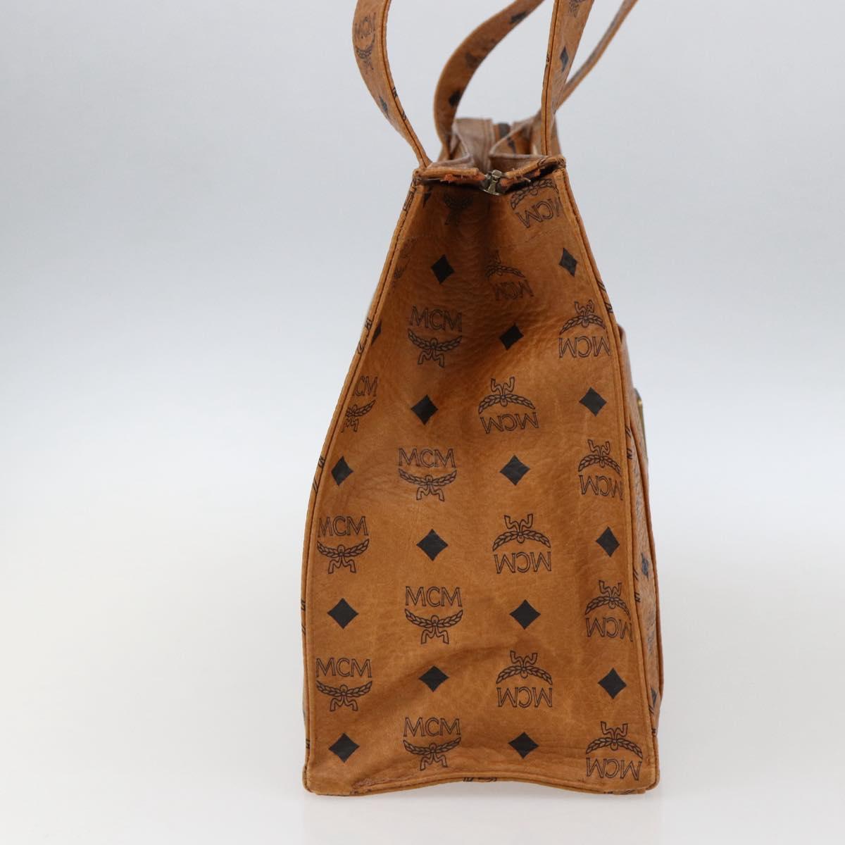 MCM Logogram Vicetos Tote Bag PVC Brown Gold Auth gh1847