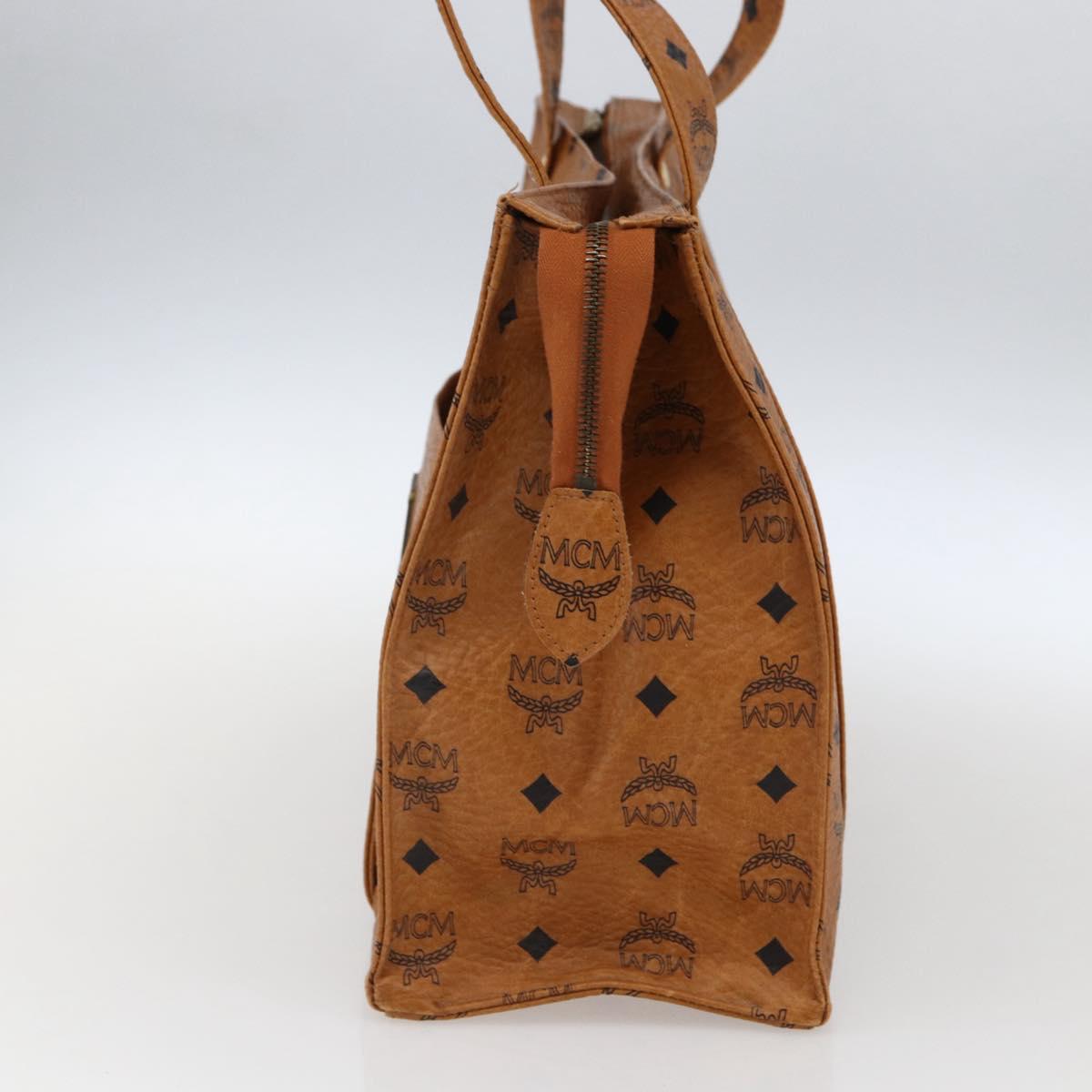 MCM Logogram Vicetos Tote Bag PVC Brown Gold Auth gh1847