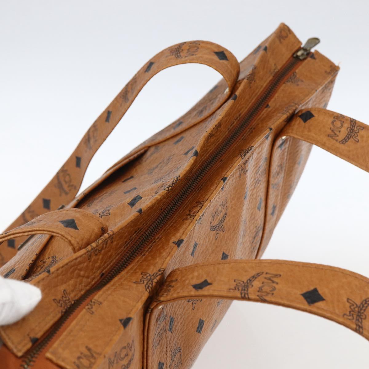 MCM Logogram Vicetos Tote Bag PVC Brown Gold Auth gh1847