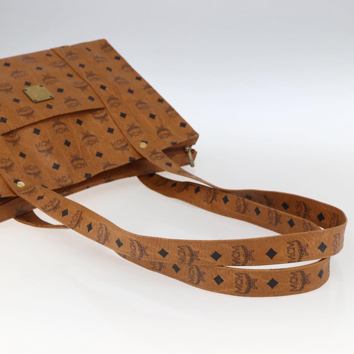 MCM Logogram Vicetos Tote Bag PVC Brown Gold Auth gh1847