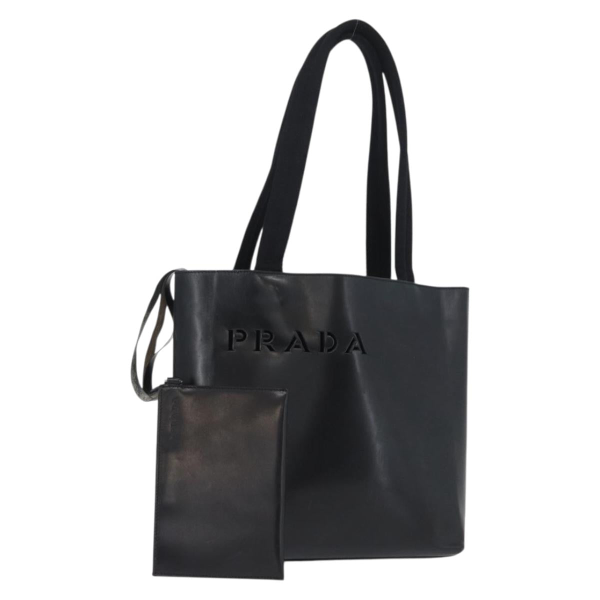 PRADA Tote Bag Leather Black Auth gh1848