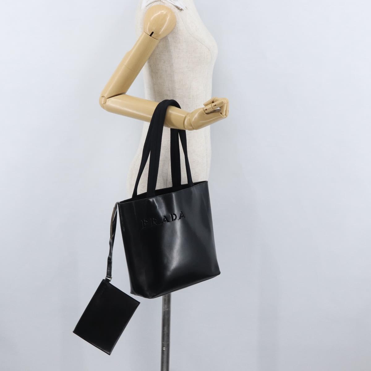 PRADA Tote Bag Leather Black Auth gh1848