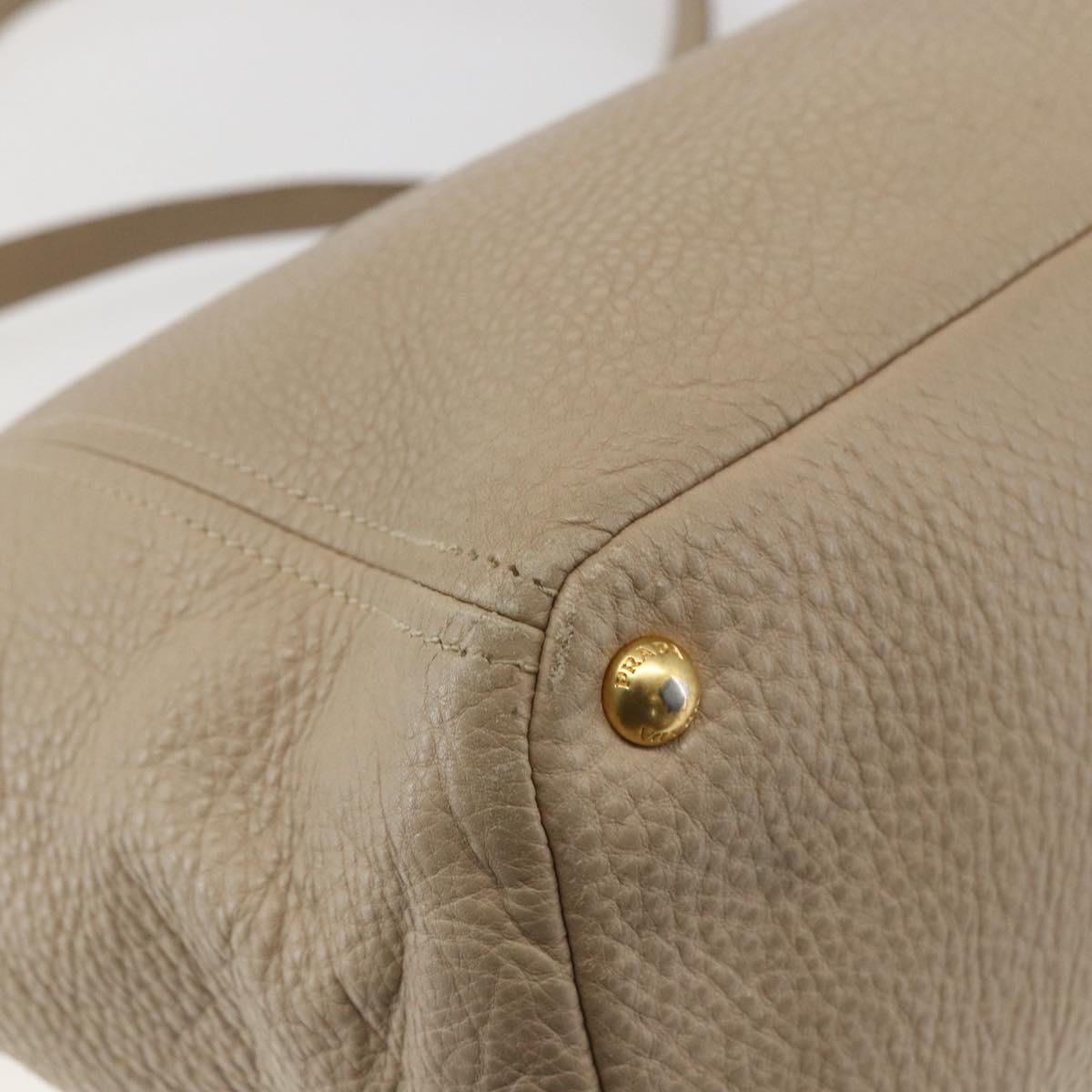 PRADA Tote Bag Leather Beige Gold Auth gh1849
