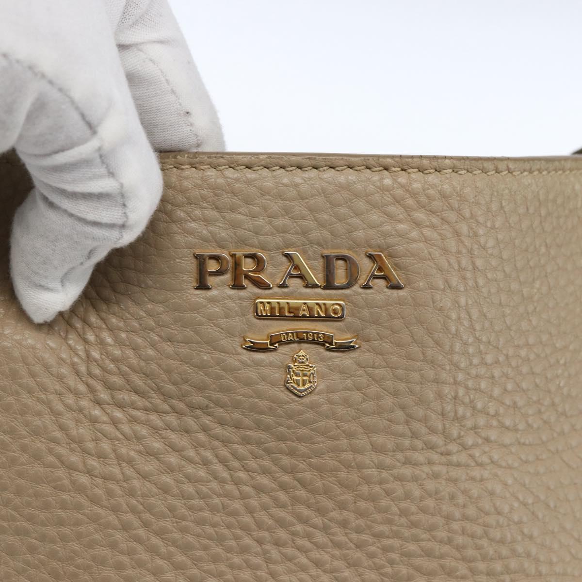 PRADA Tote Bag Leather Beige Gold Auth gh1849