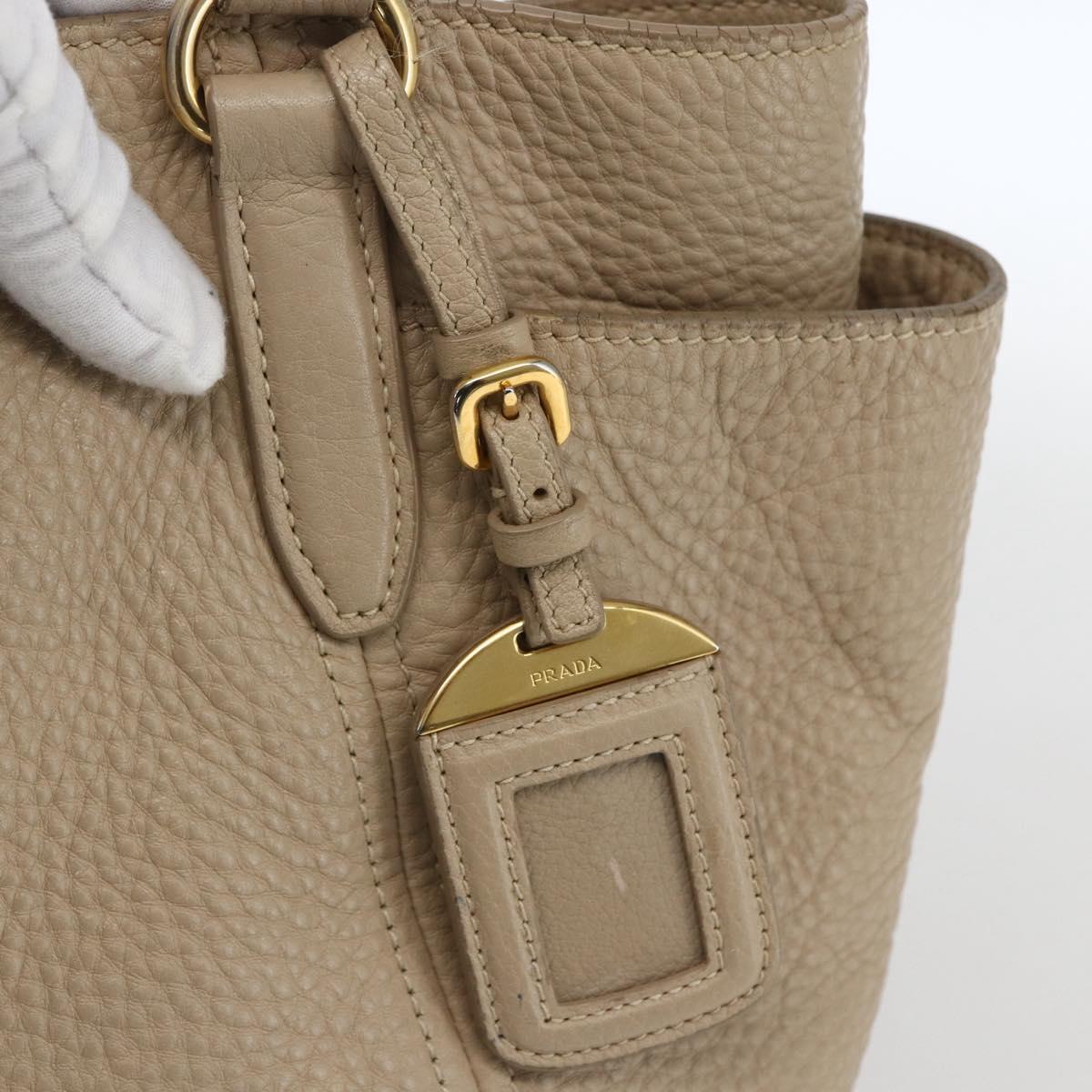 PRADA Tote Bag Leather Beige Gold Auth gh1849