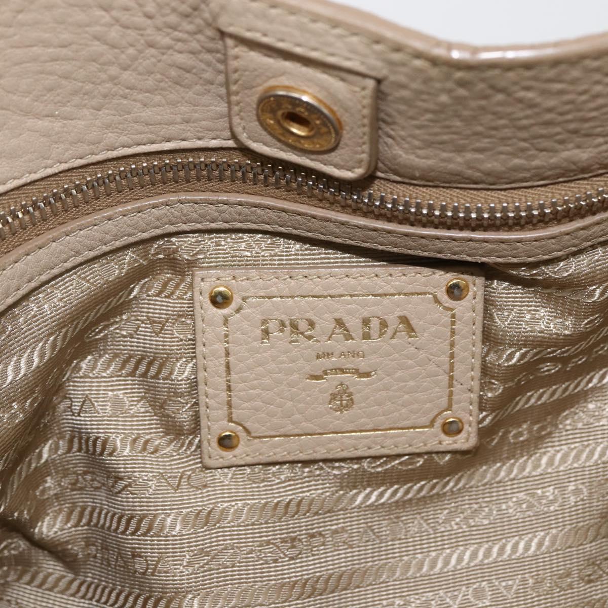 PRADA Tote Bag Leather Beige Gold Auth gh1849