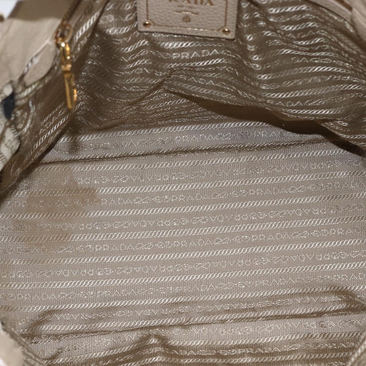 PRADA Tote Bag Leather Beige Gold Auth gh1849