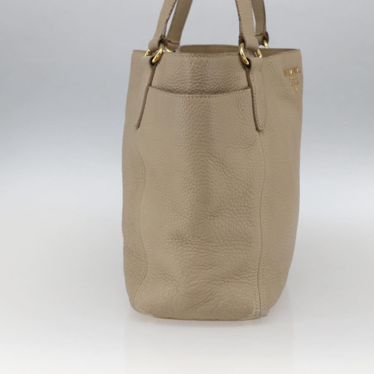 PRADA Tote Bag Leather Beige Gold Auth gh1849