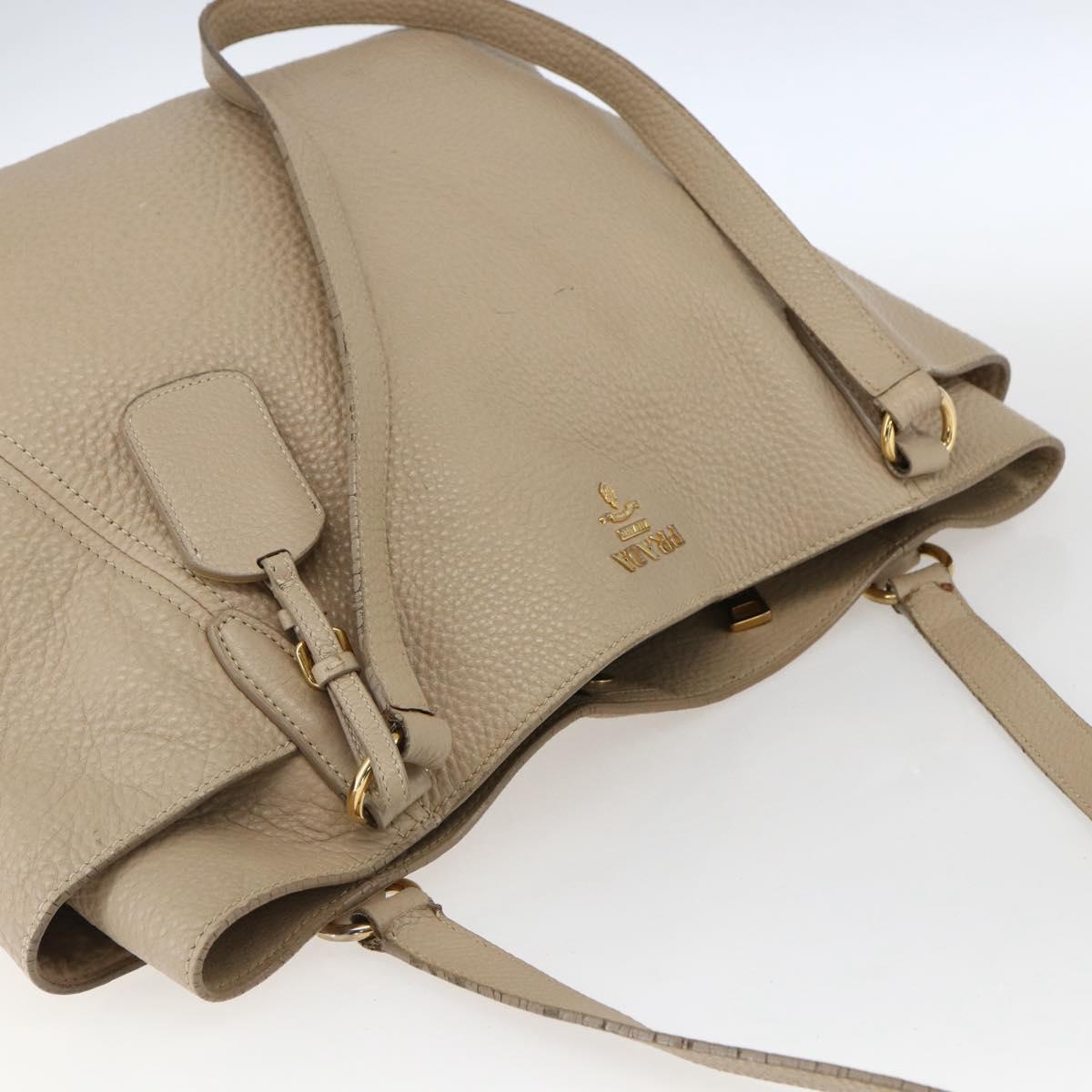 PRADA Tote Bag Leather Beige Gold Auth gh1849
