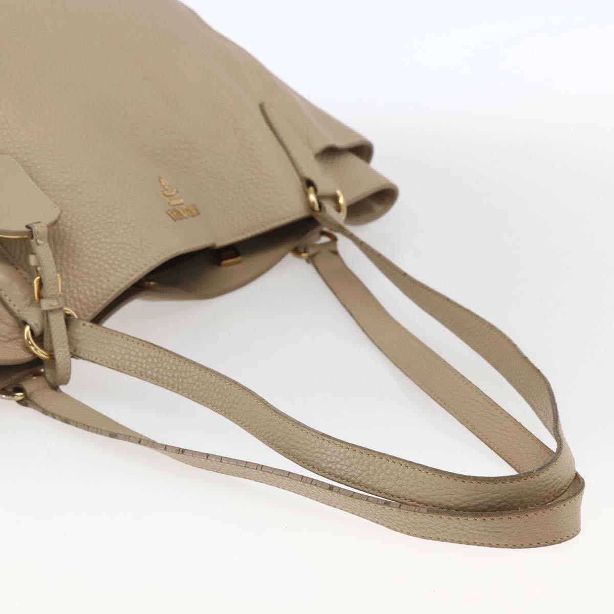 PRADA Tote Bag Leather Beige Gold Auth gh1849