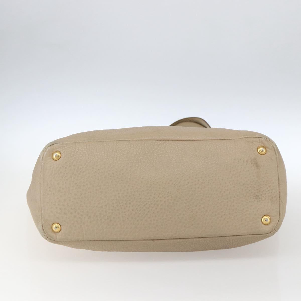 PRADA Tote Bag Leather Beige Gold Auth gh1849