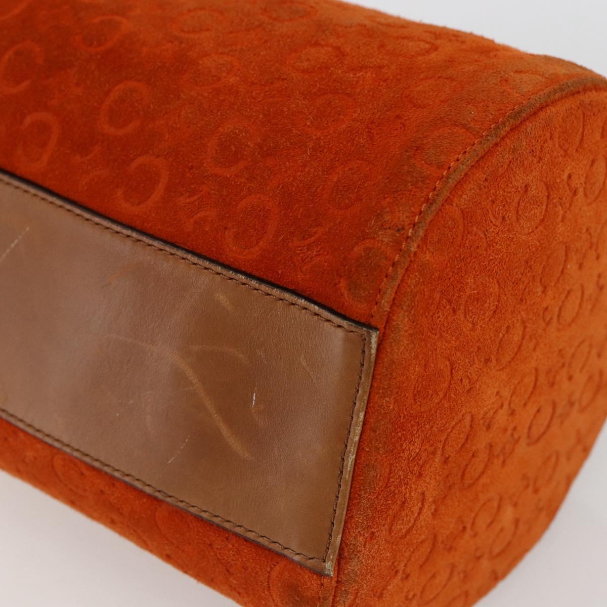 CELINE C Macadam Canvas Boston Bag Suede Orange Silver Auth gh1851