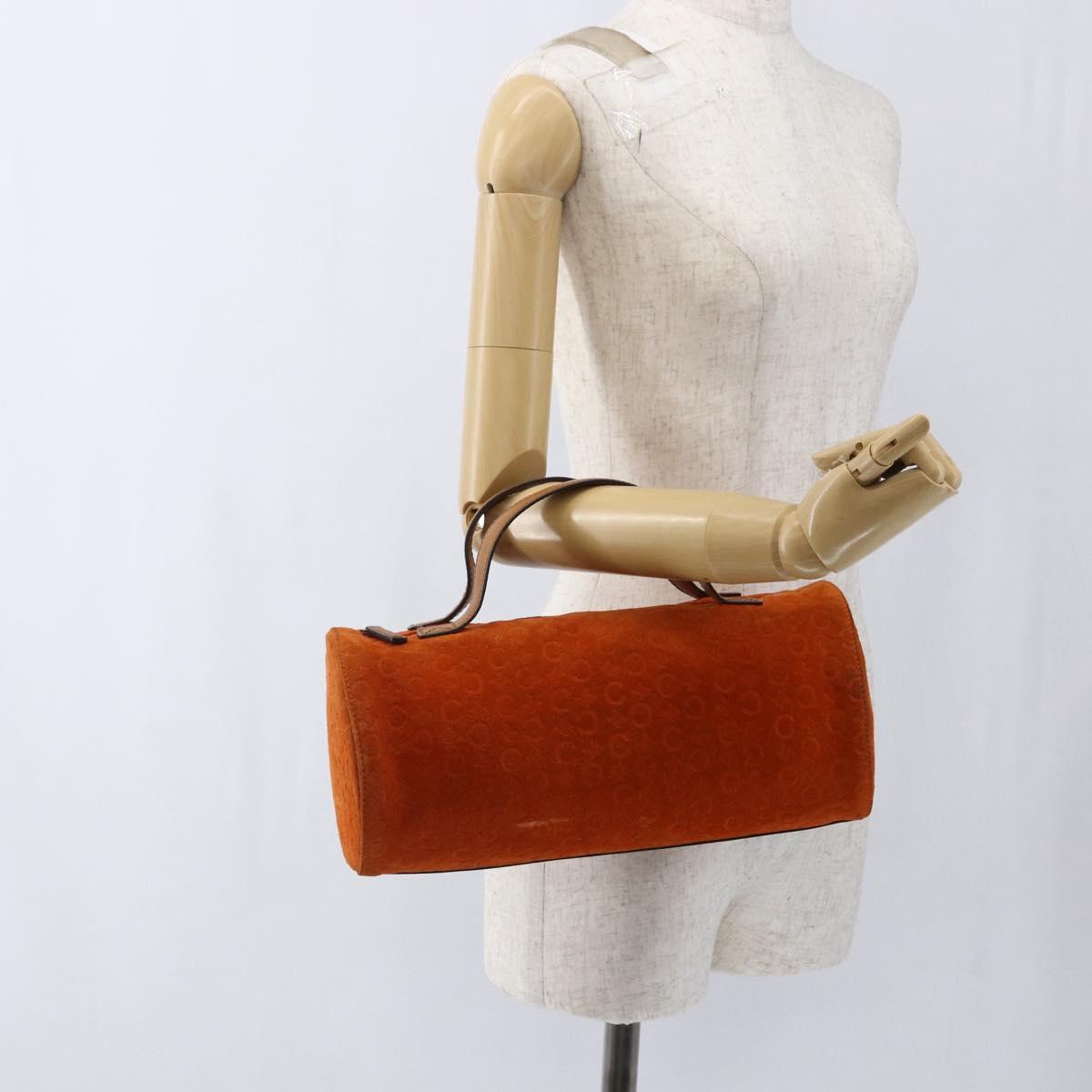 CELINE C Macadam Canvas Boston Bag Suede Orange Silver Auth gh1851