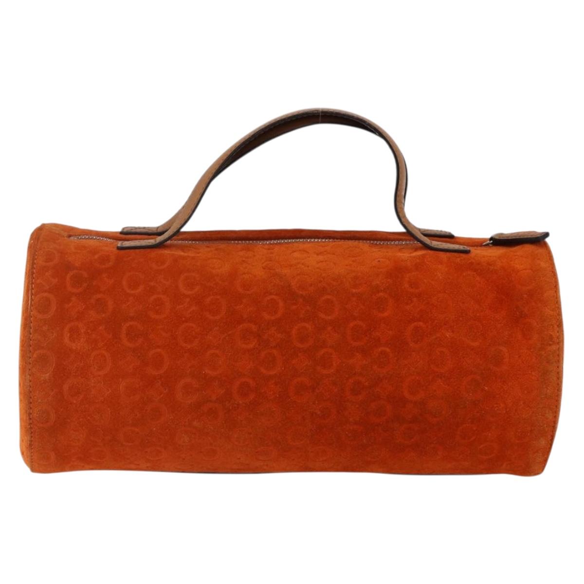 CELINE C Macadam Canvas Boston Bag Suede Orange Silver Auth gh1851