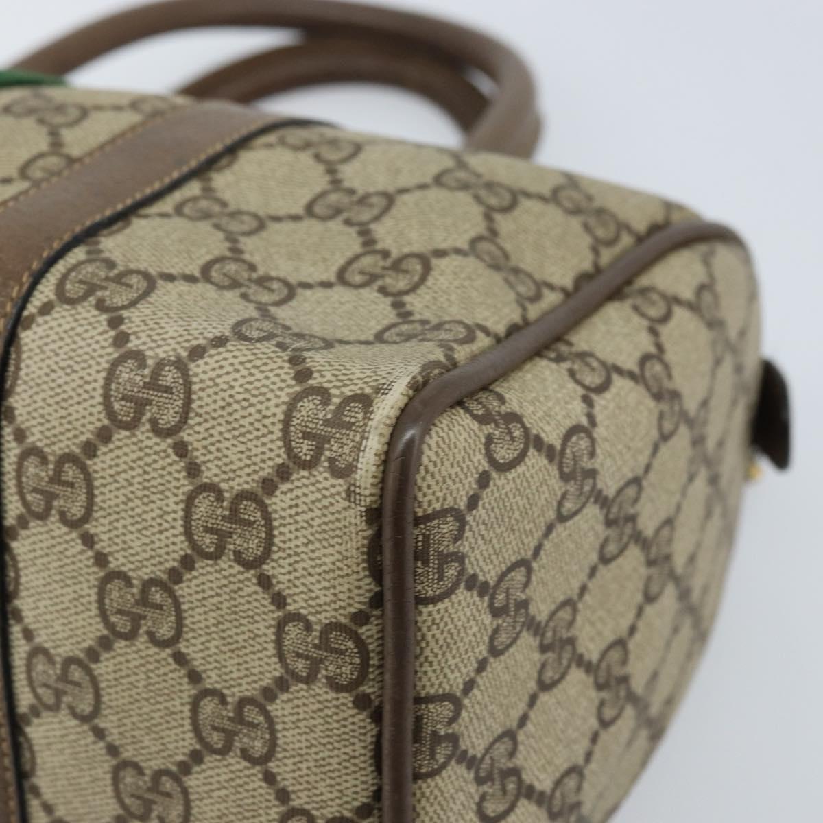 GUCCI GG Supreme Web Sherry Line Boston Bag PVC Beige Gold 39 02 006 Auth gh1854