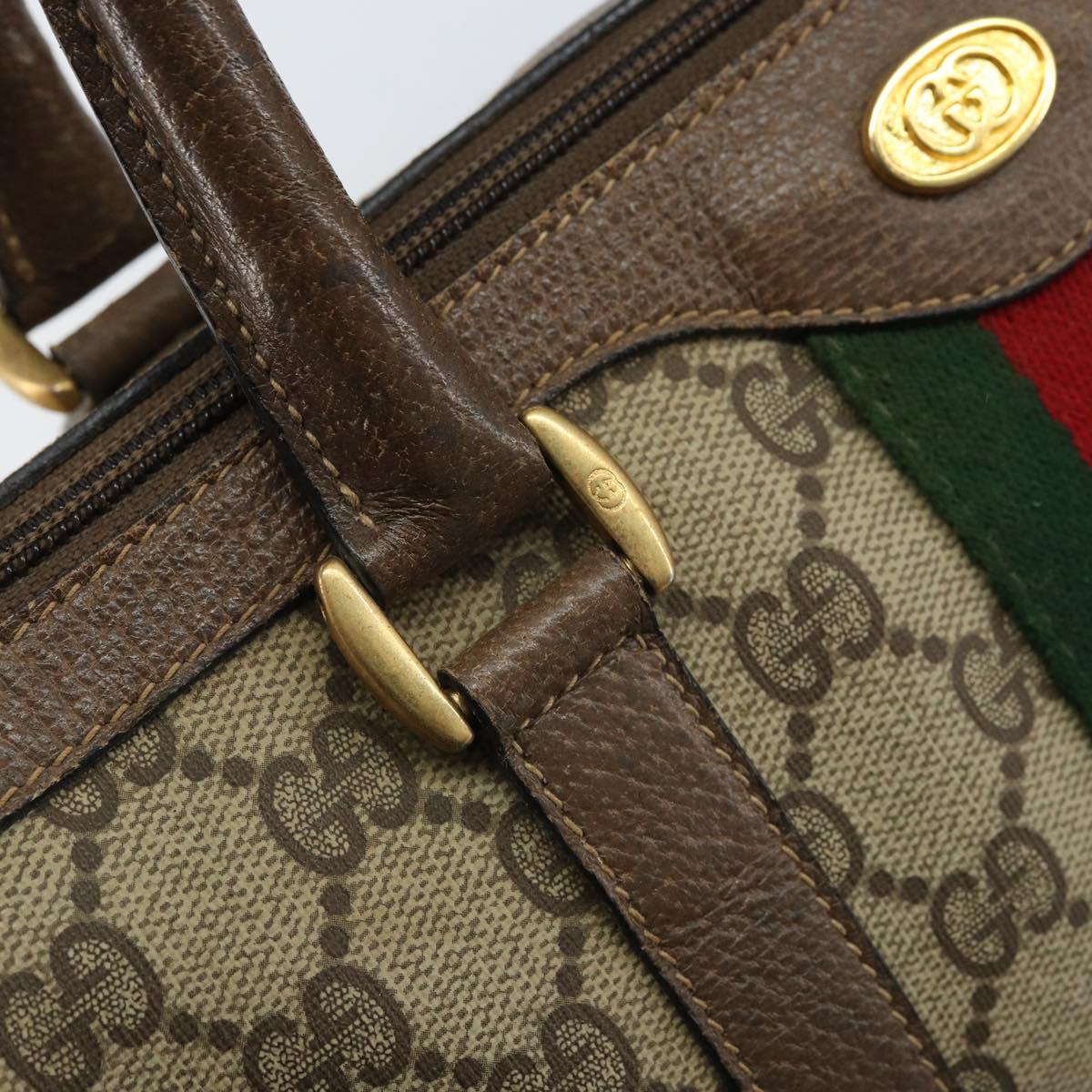 GUCCI GG Supreme Web Sherry Line Boston Bag PVC Beige Gold 39 02 006 Auth gh1854