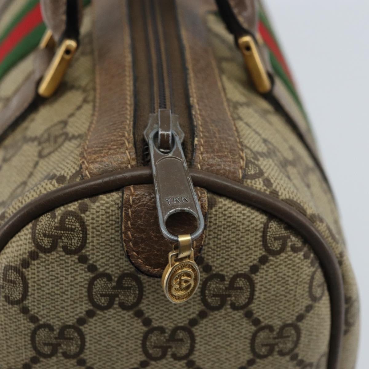 GUCCI GG Supreme Web Sherry Line Boston Bag PVC Beige Gold 39 02 006 Auth gh1854