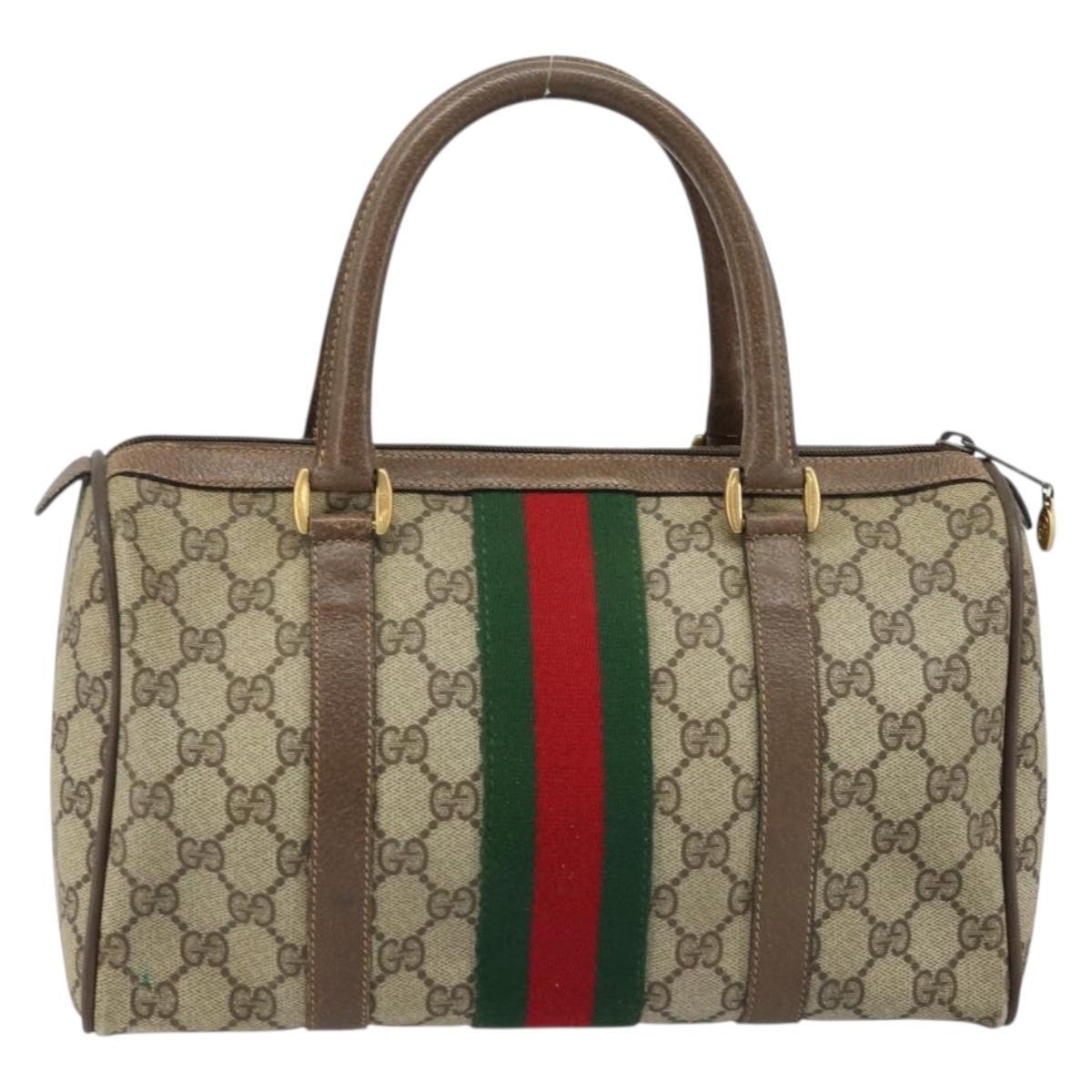 GUCCI GG Supreme Web Sherry Line Boston Bag PVC Beige Gold 39 02 006 Auth gh1854