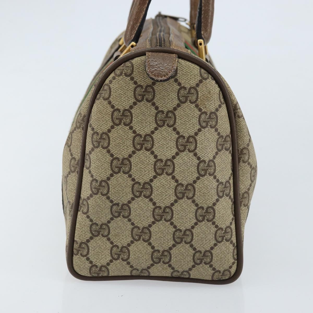 GUCCI GG Supreme Web Sherry Line Boston Bag PVC Beige Gold 39 02 006 Auth gh1854