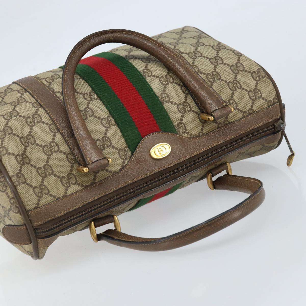 GUCCI GG Supreme Web Sherry Line Boston Bag PVC Beige Gold 39 02 006 Auth gh1854