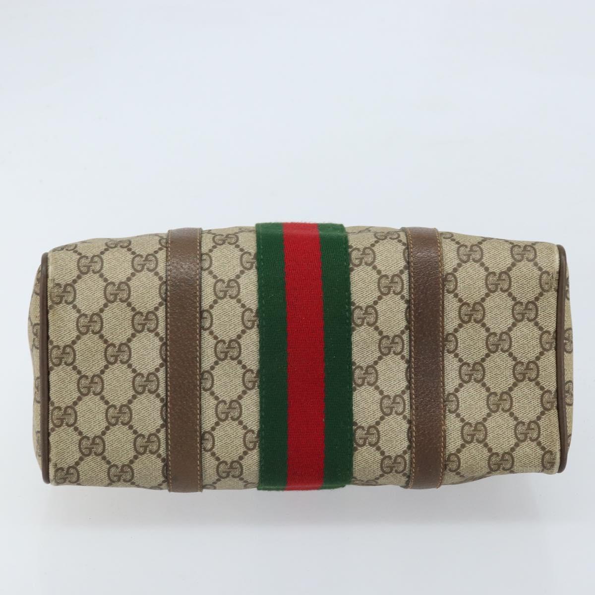 GUCCI GG Supreme Web Sherry Line Boston Bag PVC Beige Gold 39 02 006 Auth gh1854