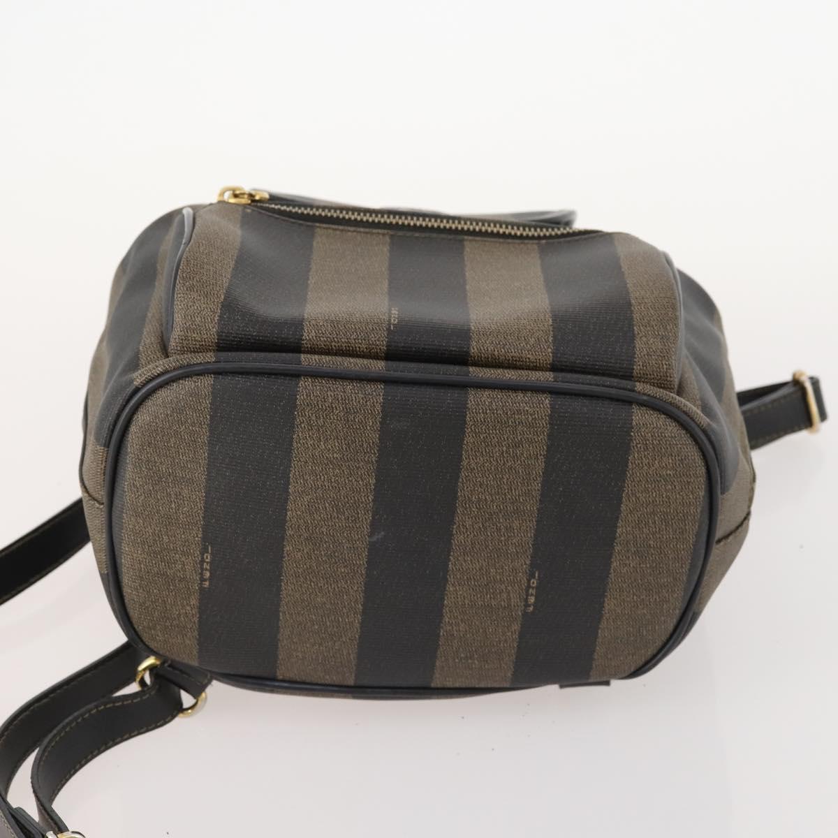 FENDI Pecan Canvas Backpack PVC Brown Black gold Auth gh1856