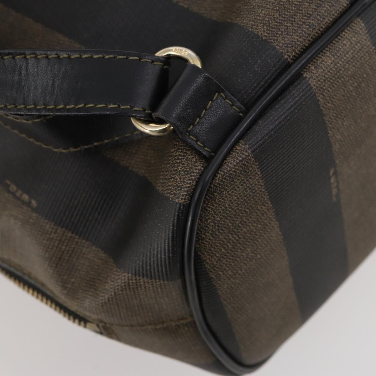 FENDI Pecan Canvas Backpack PVC Brown Black gold Auth gh1856