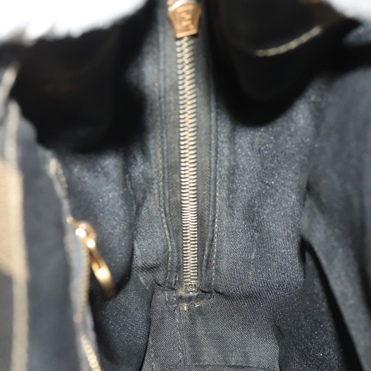 FENDI Pecan Canvas Backpack PVC Brown Black gold Auth gh1856